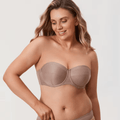 Front view of cappuccino seamless strapless bra with molded full cups - MissFine