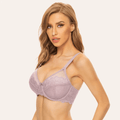 Front view of black full coverage minimiser bra with lace cups and underwire support - MissFine