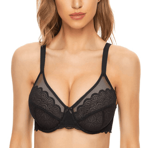 Angled view highlighting adjustable shoulder straps and full coverage seamed cups - MissFine