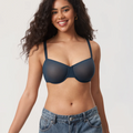 Front view of navy seamless underwired full cup bra with molded cups and thin adjustable straps - MissFine