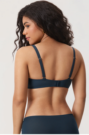 Back view of navy bra with adjustable straps and three-column hook-and-eye closure - MissFine