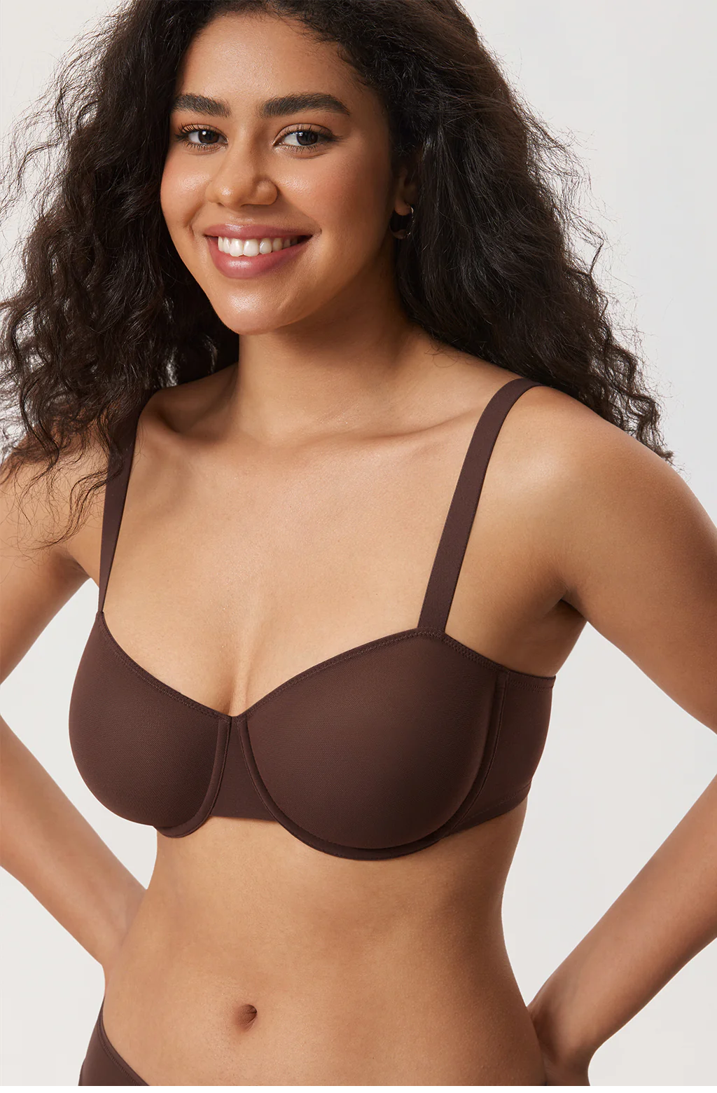 Front view of chocolate brown molded underwire bra with seamless full coverage cups - MissFine