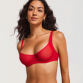 Front view of red plus size underwired bra with molded demi cups and dotted texture - MissFine