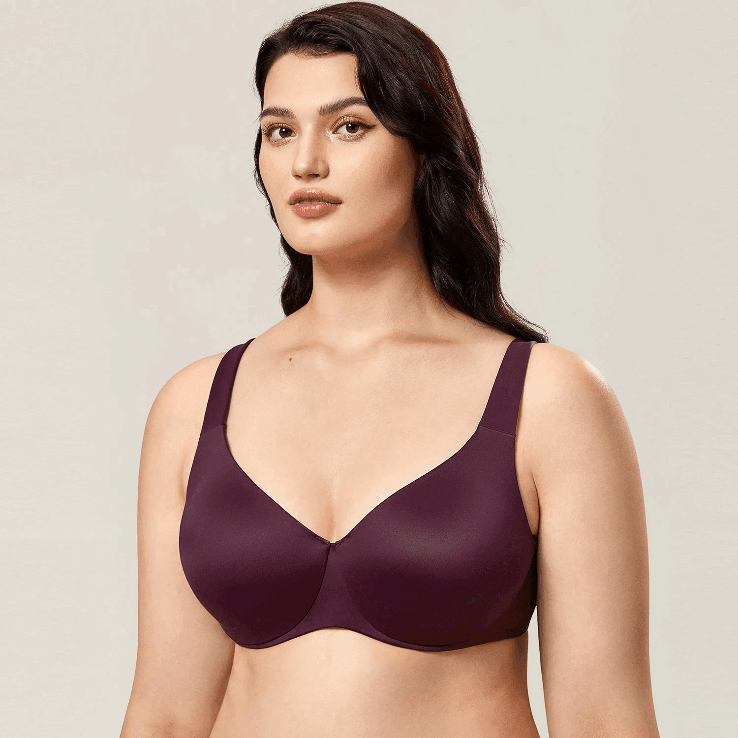 Front view of black satin-blend full cup underwired bra with molded cups - MissFine