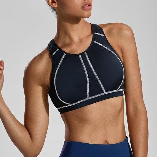 Back view of white plus size sports bra with keyhole racerback and elastic band - MissFine