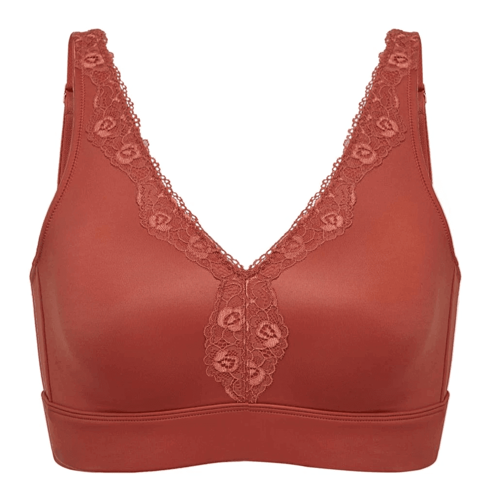 Back view of nude wireless bra with hook-and-eye closure and supportive band - MissFine