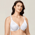 Front view of white plus size full cup underwire bra with decorative front clasp closure - MissFine
