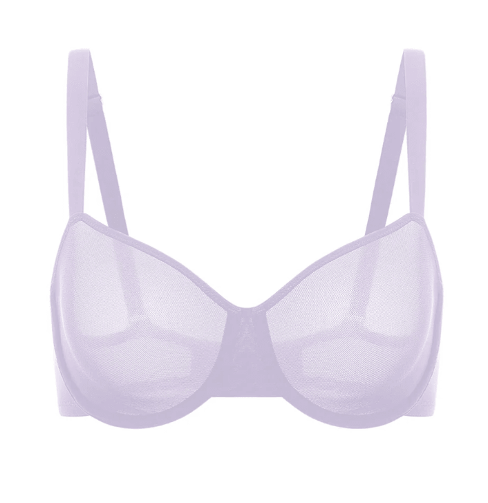 Back view of lilac underwired bra with hook-and-eye back closure and slim adjustable straps - MissFine