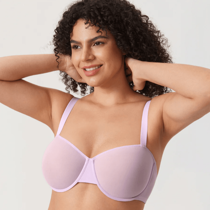 Front view of lilac plus size padded bra with smooth full cups and underwire support - MissFine