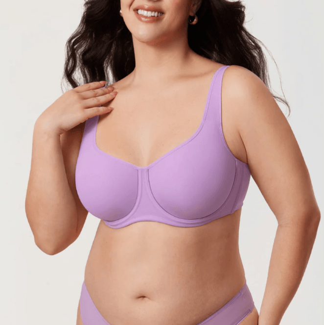 Front view of lilac plus size underwired full cup bra with smooth molded cups - MissFine