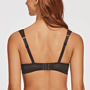 Back view of black plus size bra with hook-and-eye closure and adjustable straps - MissFine