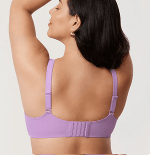 Close-up of smooth molded cup and adjustable strap on dark brown bra - MissFine