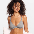 Front view of ribbed wireless bralette with plunging V neckline and thin adjustable straps in black - MissFine