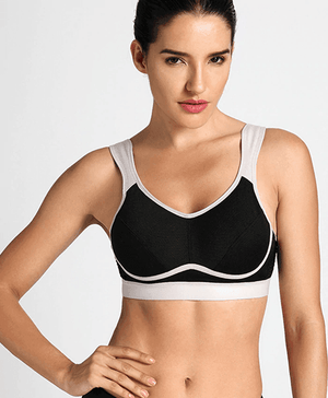 Back view sports bra with mesh panels, wide adjustable straps and hook-and-eye closure - MissFine