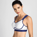 Front view of black sports bra with molded full-coverage cups and contrast trim in plus size - MissFine