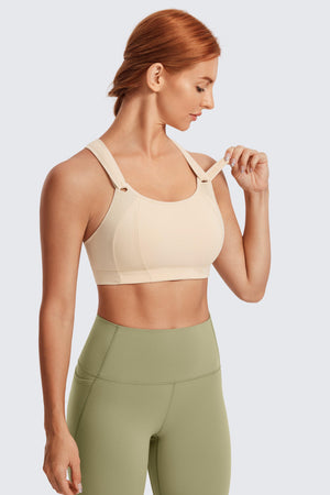 Front view of nude wire-free sports bra with smooth seamless cups and wide elastic underband - MissFine