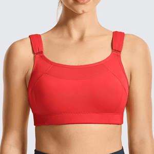 Side angle showing full coverage cups and supportive underband on beige sports bra - MissFine