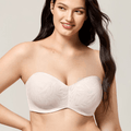 Front view of nude full cup strapless bra with moulded cups and wide band - MissFine
