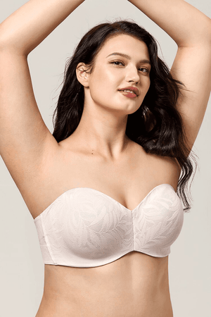 Back view of strapless bra highlighting wide support band and hook-and-eye fastening - MissFine