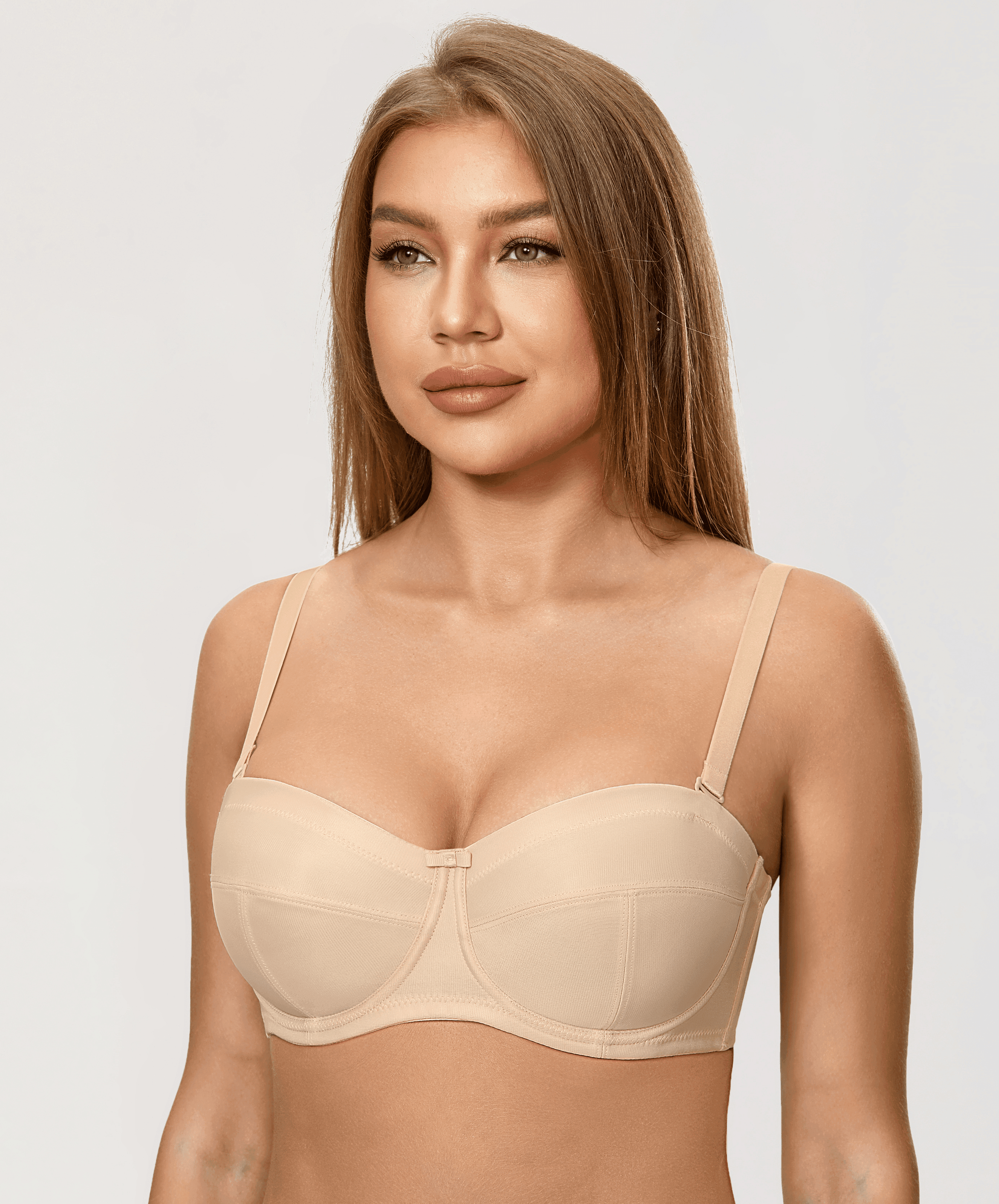 Back view of nude strapless bra showing wide band and multi-hook back closure - MissFine