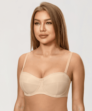 Back view of nude strapless bra showing wide band and multi-hook back closure - MissFine