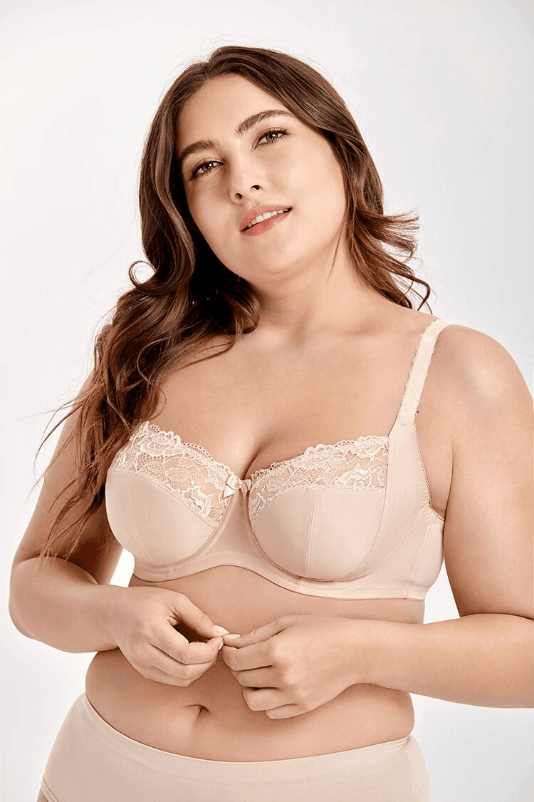 Back view of full coverage plus size bra with hook-and-eye back closure and straps - MissFine