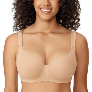 Front view of nude seamless t shirt bra with smooth molded full coverage cups - MissFine