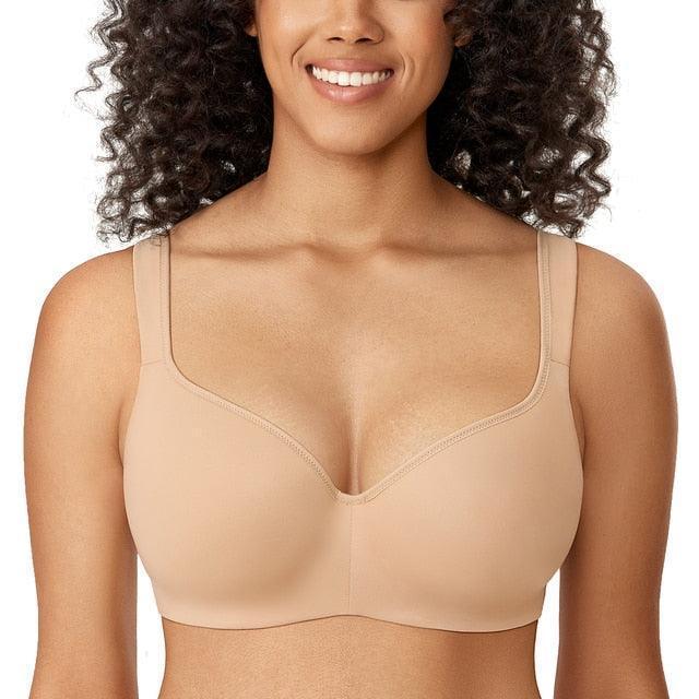 Front view of nude seamless t shirt bra with smooth molded full coverage cups - MissFine