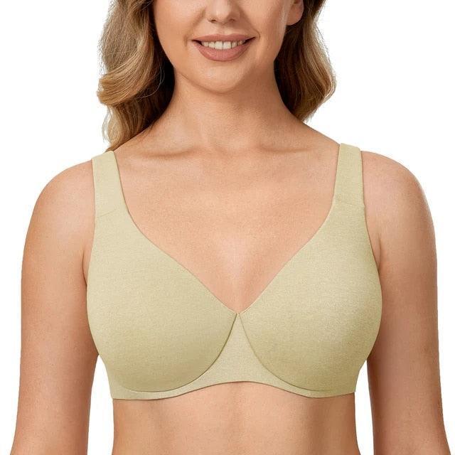 Side angle of light green plus size underwire bra showing adjustable straps and smooth full-coverage cups - MissFine