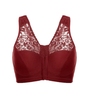 Back view of plus-size bra with adjustable straps and wide support band in black - MissFine