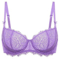 Front view of black lace balconette bra with padded underwired cups and full coverage - MissFine