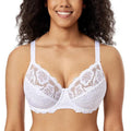 Front view of black lace underwire full coverage bra with sheer cups and scalloped trim - MissFine