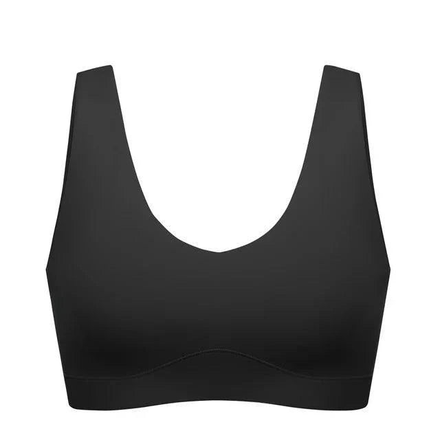 Close-up of soft cup seamless bra fabric and V-neckline detail - MissFine
