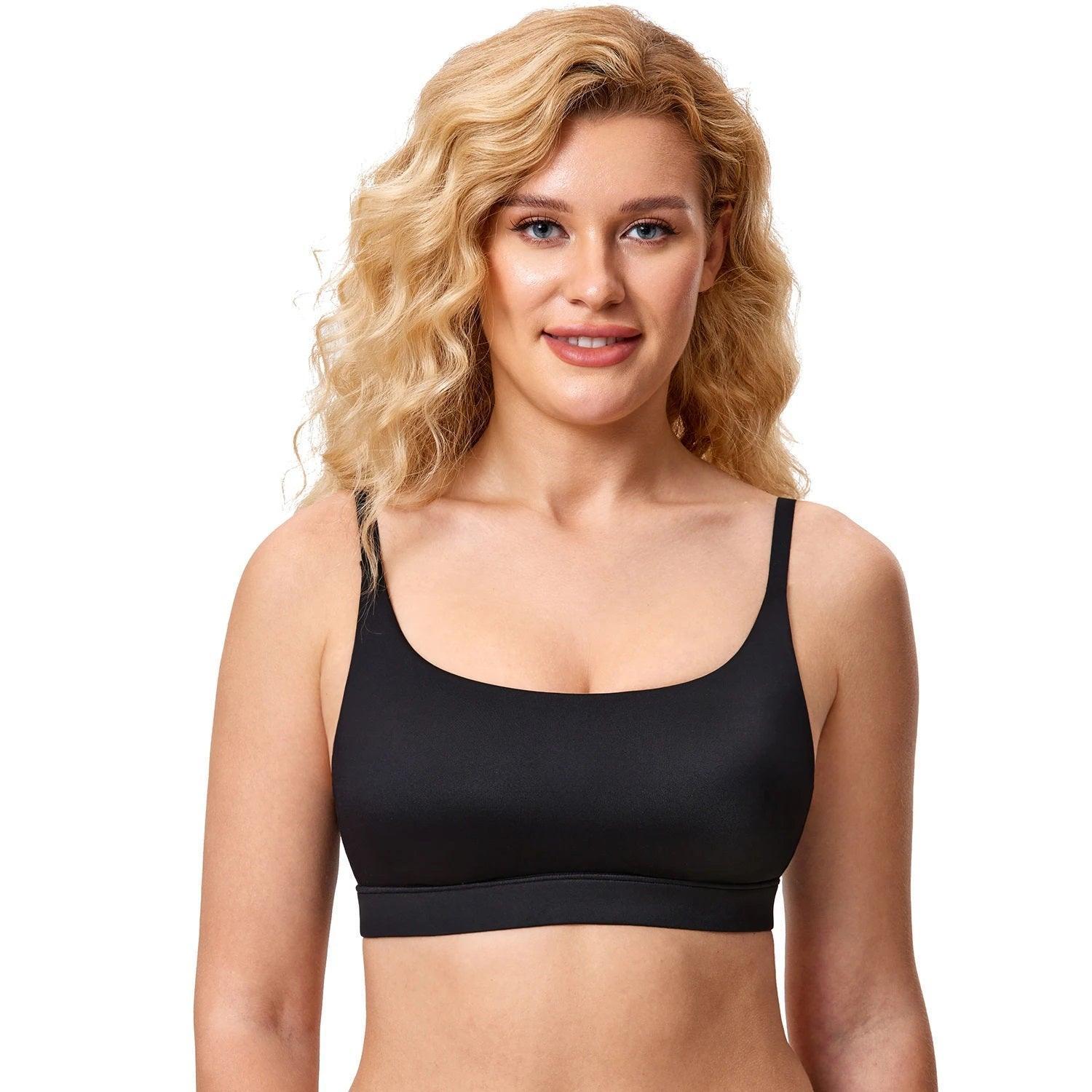 Front view of black seamless t shirt bra with molded cups and back closure - MissFine