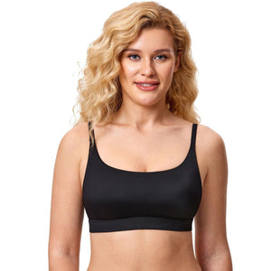 Front view of black seamless t shirt bra with molded cups and back closure - MissFine