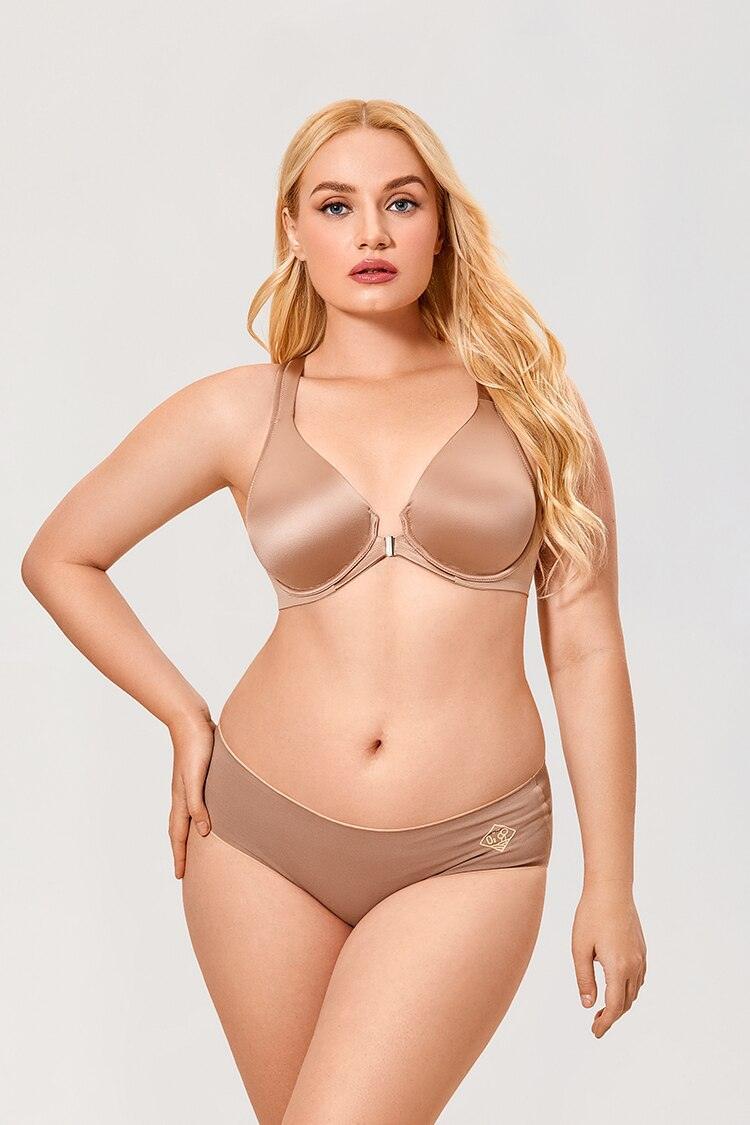 Side angle of nude bra highlighting cup shaping and smooth matte fabric finish - MissFine