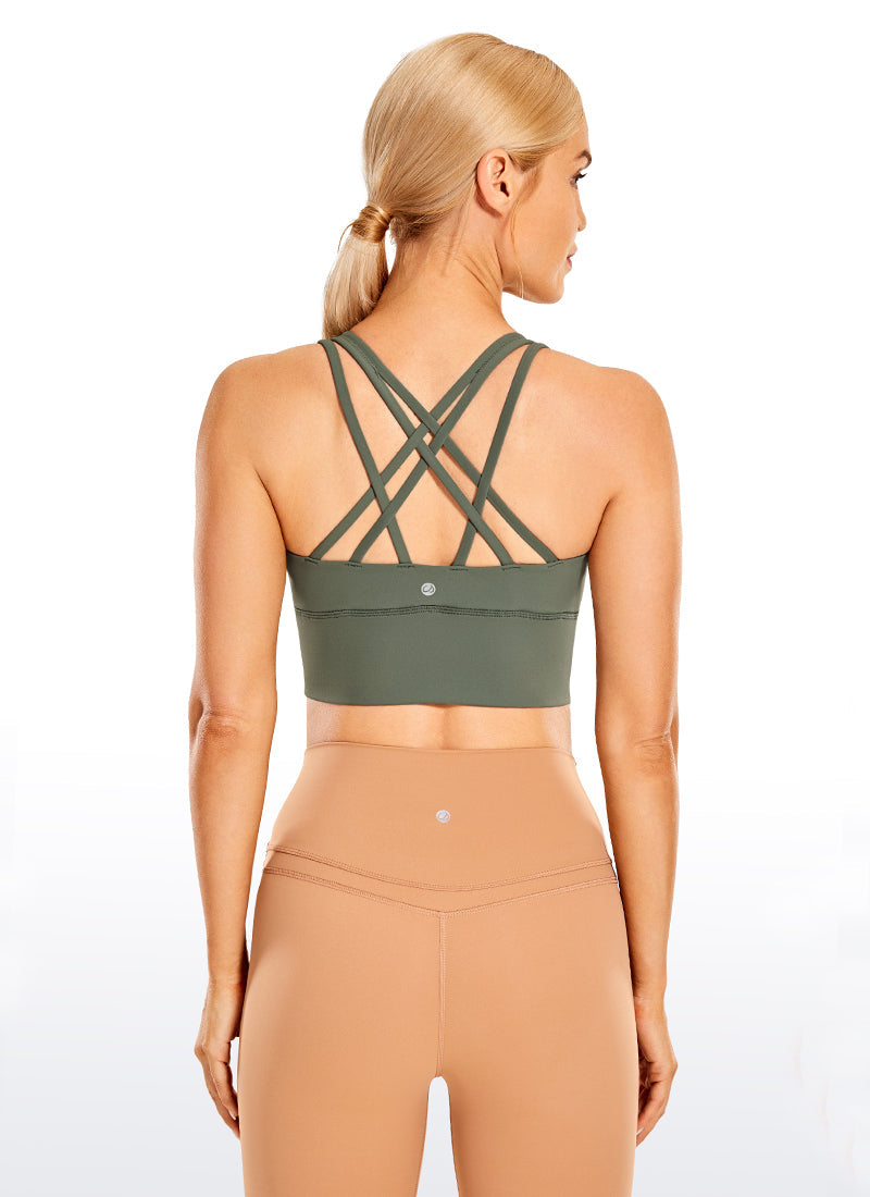 Longline Strappy Back Bra - Strappy Back, Extended Hem - Black Embossed