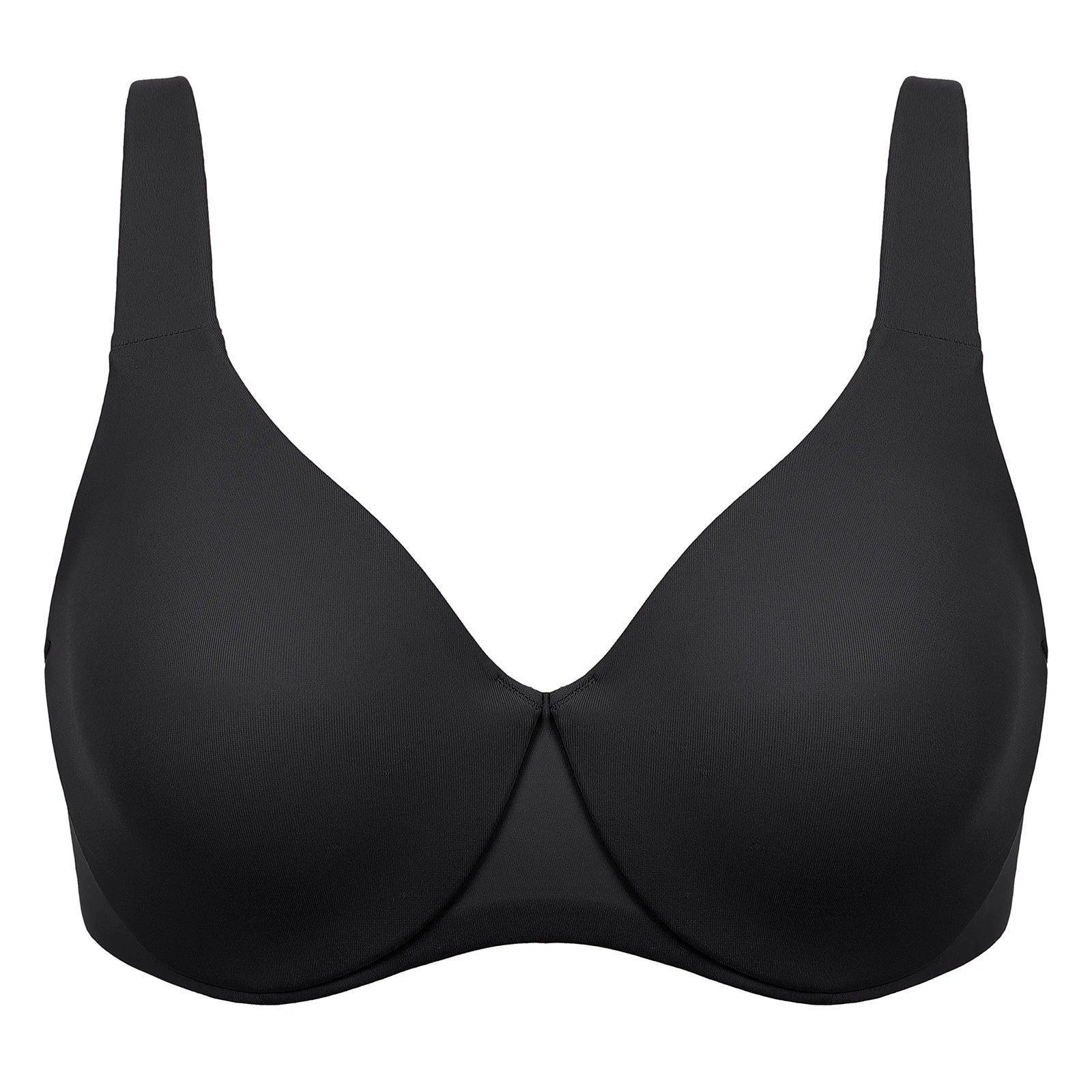 Close-up of seamless molded cups and V-neckline on wireless padded bra - MissFine