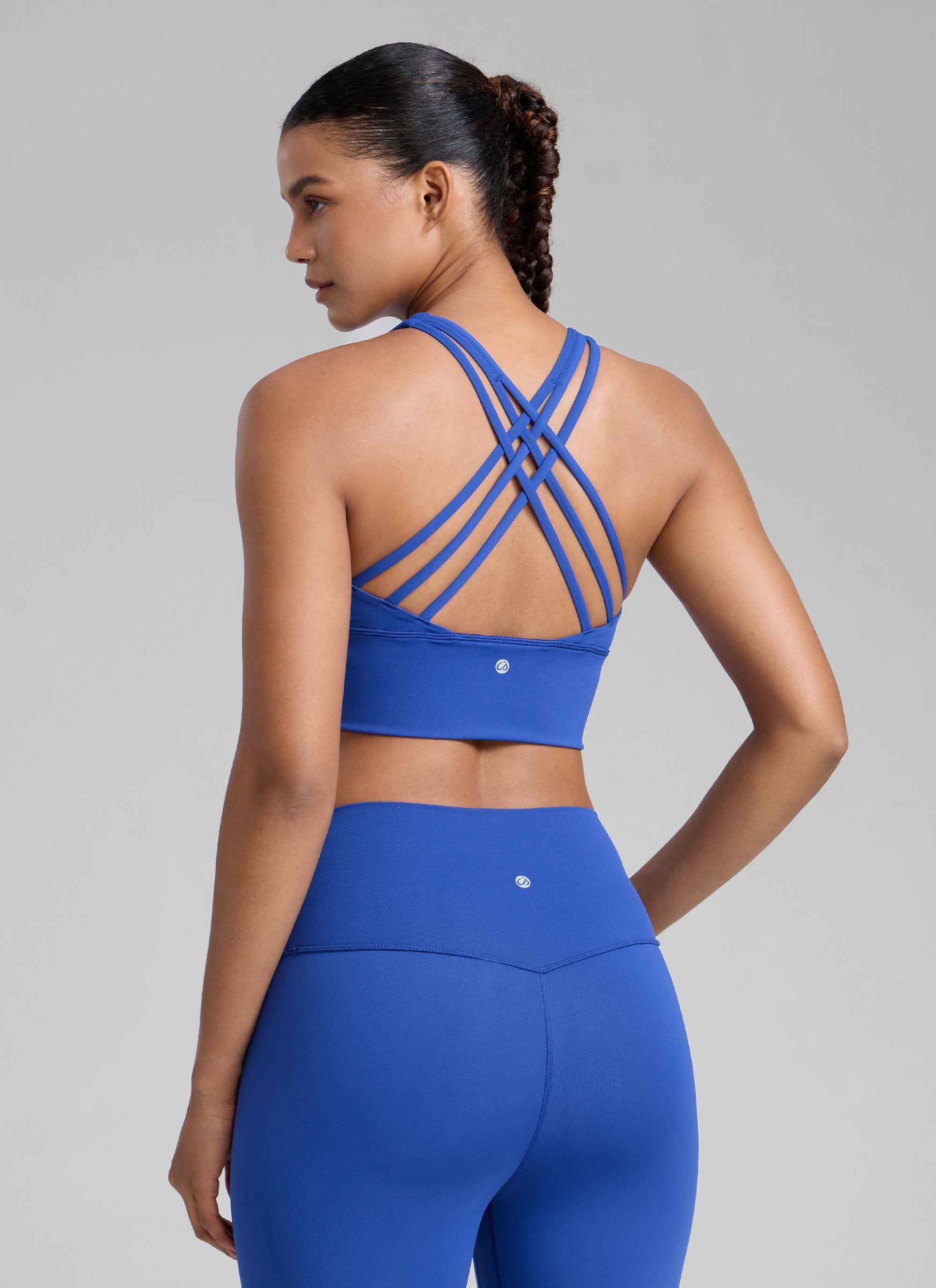 Strappy Longline Bra - Strappy Back, Extended Coverage - Waves Blue