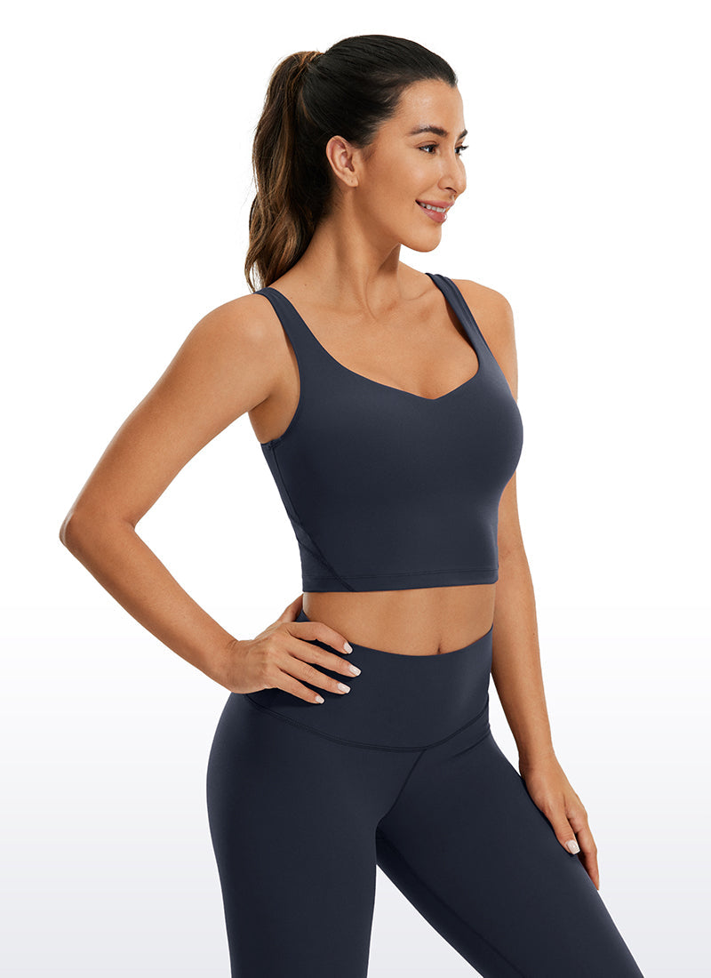 V Neck Bra Tank Top - V Neck, Built-in Support - White
