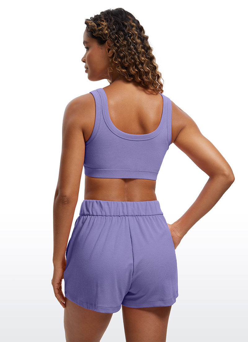 Ribbed Sports Bra - Textured Fabric, U Back