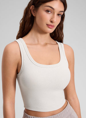 Ribbed Bra Tank Top - Ribbed Texture, U Neck