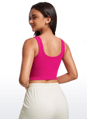 Ribbed Bra Tank Top - Ribbed Texture, U Neck