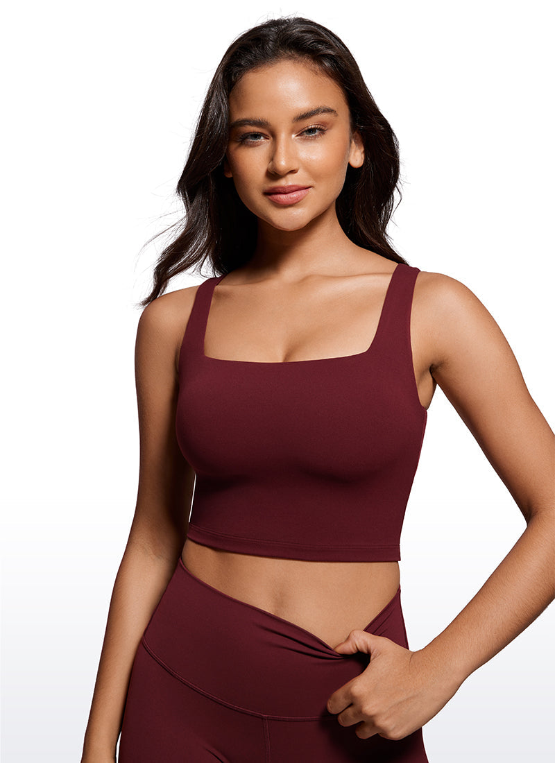 Sports Crop Top Bra - Square Neck, Built-in Support