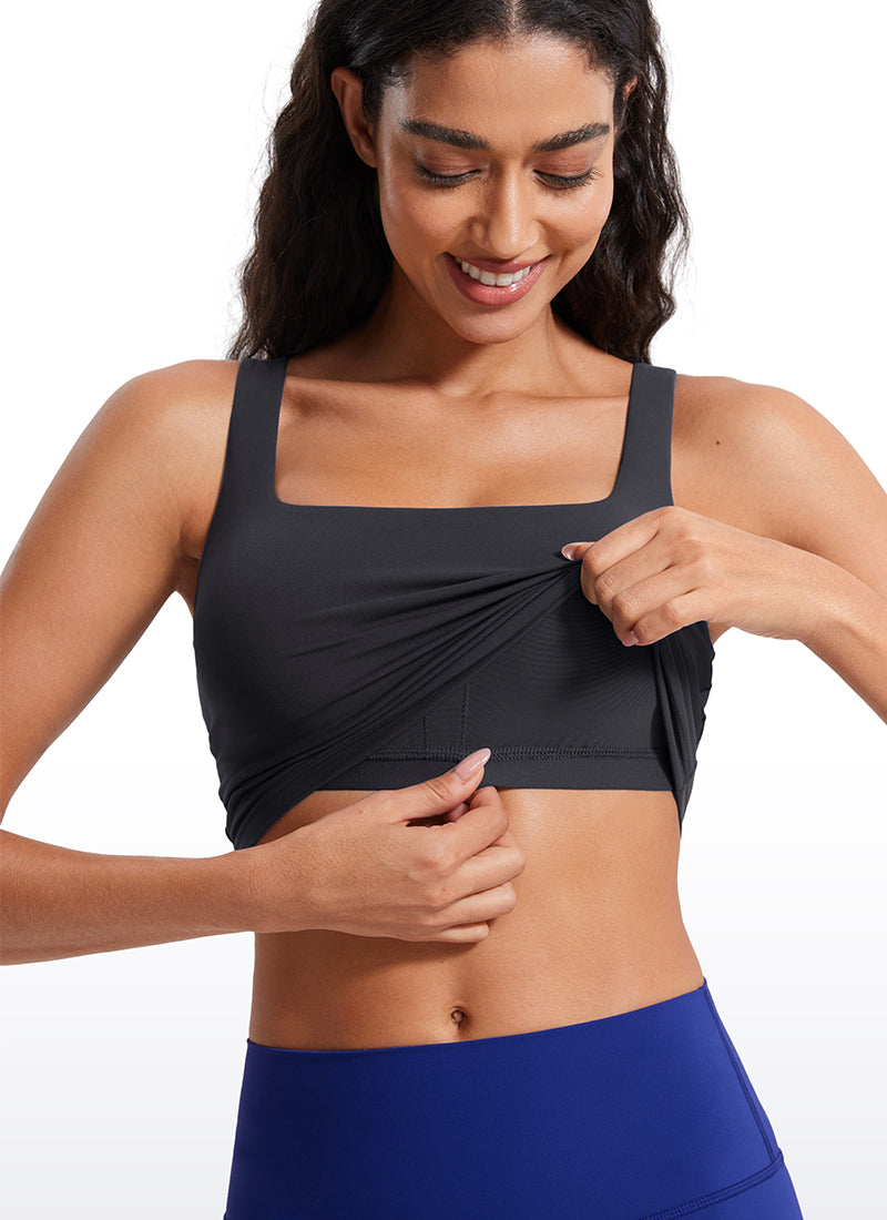 Sports Crop Top Bra - Square Neck, Built-in Support