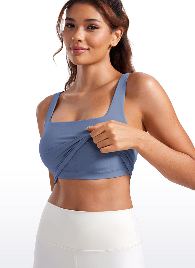 Sports Crop Top Bra - Square Neck, Built-in Support