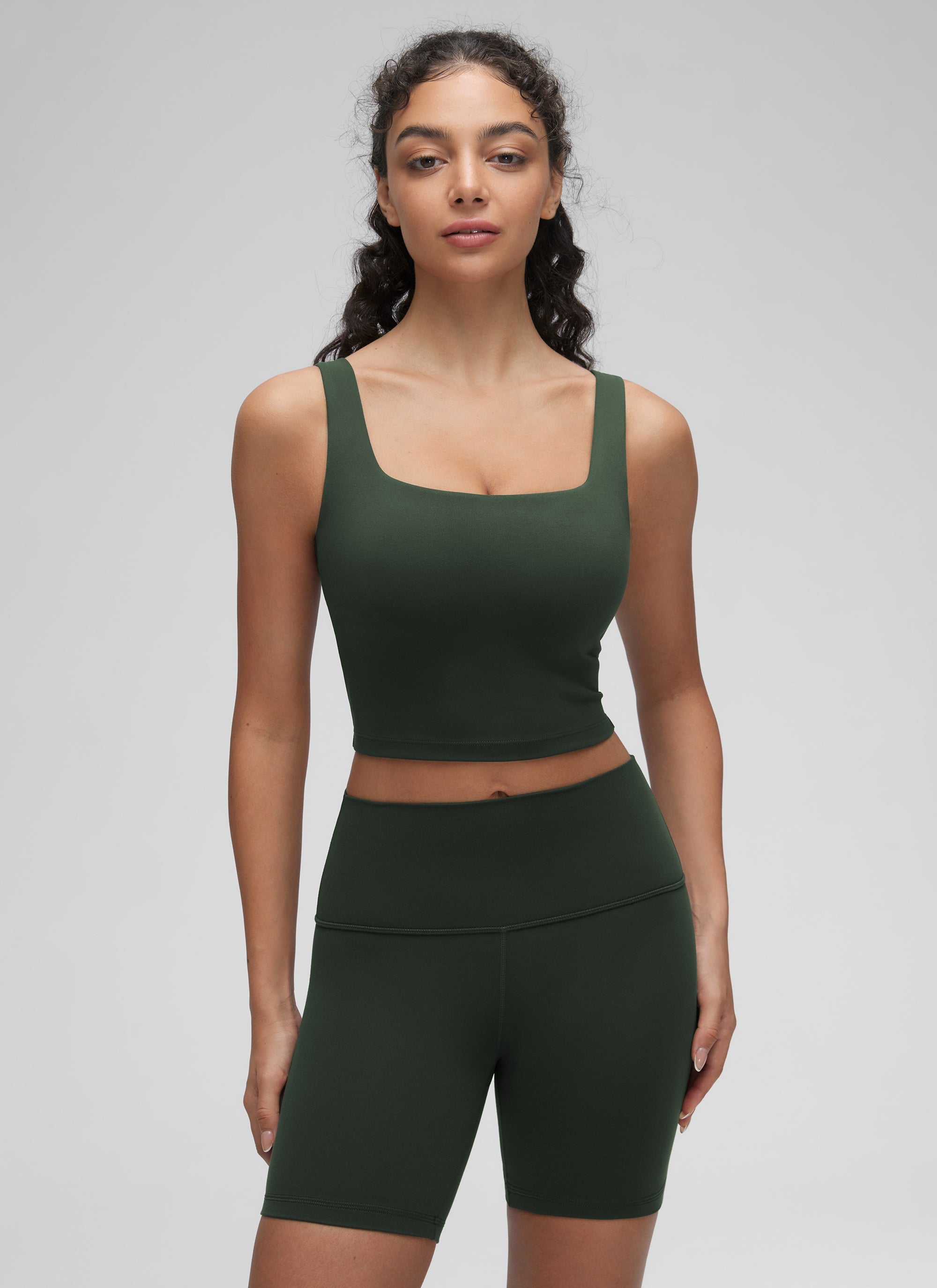 Sports Crop Top Bra - Square Neck, Built-in Support - Mauve