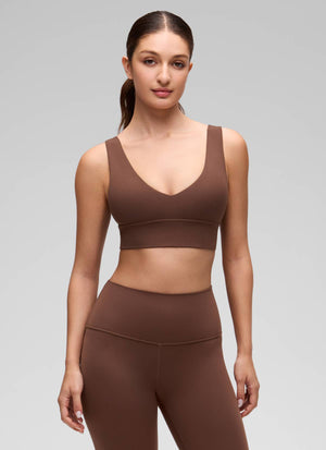 Deep V Neck Longline Bra - Deep V, Extended Length - Coffee