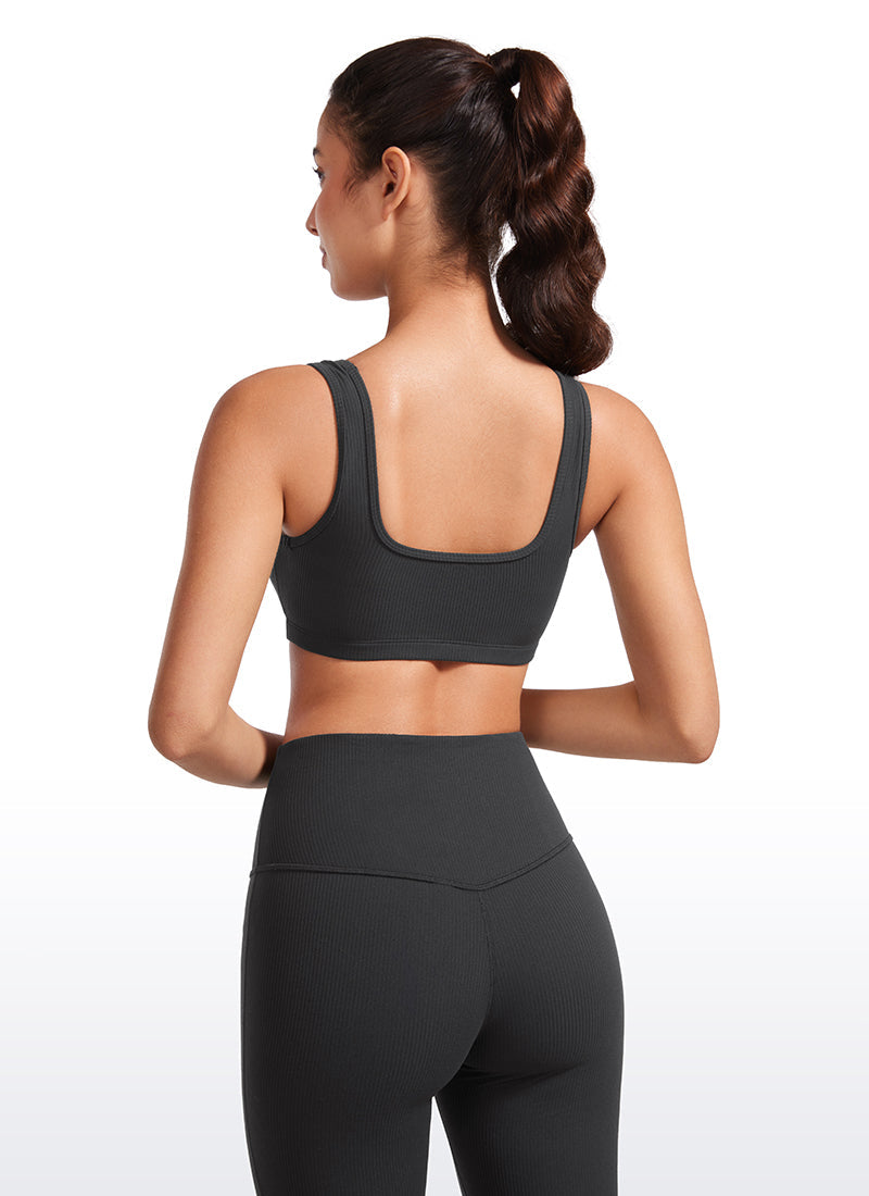 Ribbed Padded Mini Bra - Ribbed Texture, Square Neck, Padded