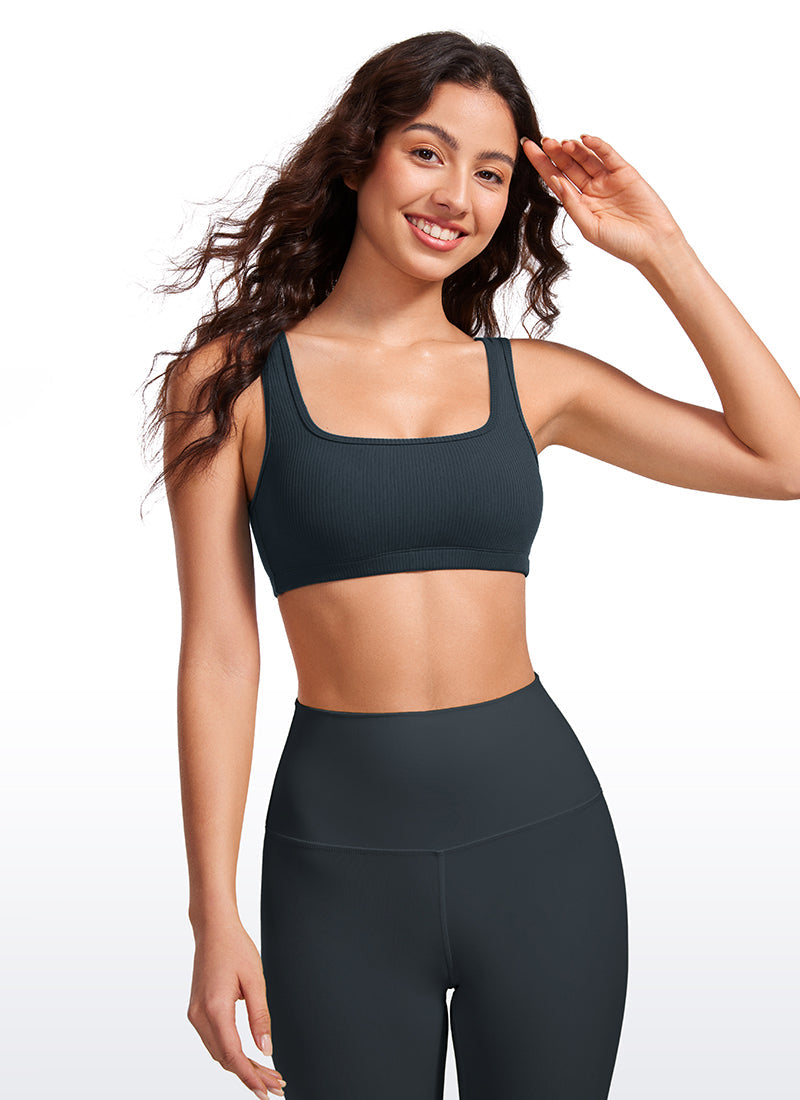 Ribbed Padded Mini Bra - Ribbed Texture, Square Neck, Padded